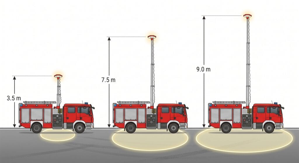Fire Truck Scene Lighting: A Complete Guide (2026) fire truck telescopic mast height comparison 3.5m 7.5m 9m